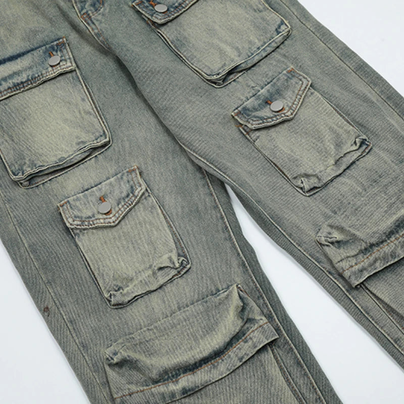 hip hop cargo denim pants streetwear plain denim pants mens harajuku cotton casual joggers jeans loose straight pants trousers unique joggers style 2837