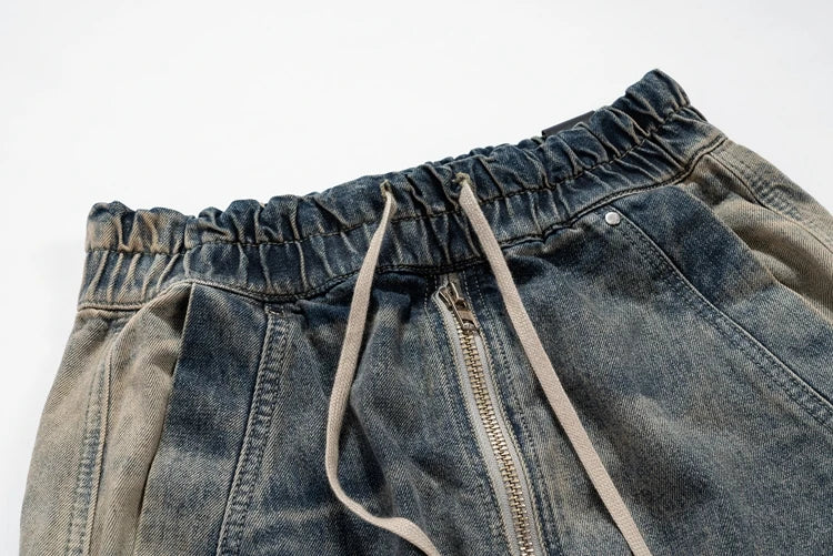 fashion denim baggy cargo jean pants men hip hop elastic waist wide legs retro washed jeans side pocket streetwear jeans joggers unique joggers style 3483