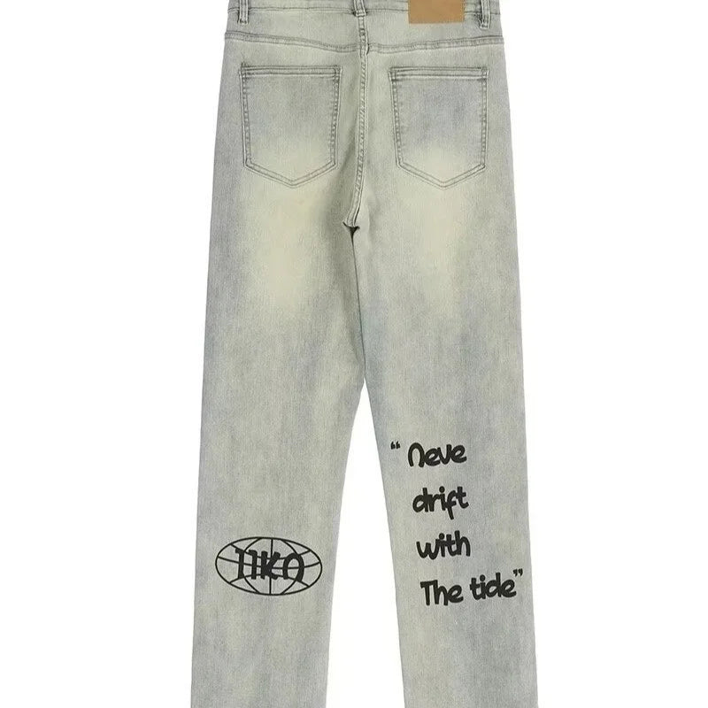 american gothic letter mens baggy jeans y2k retro harajuku straight denim trousers hip hop fashion printed jean man pants unique jeans style 566