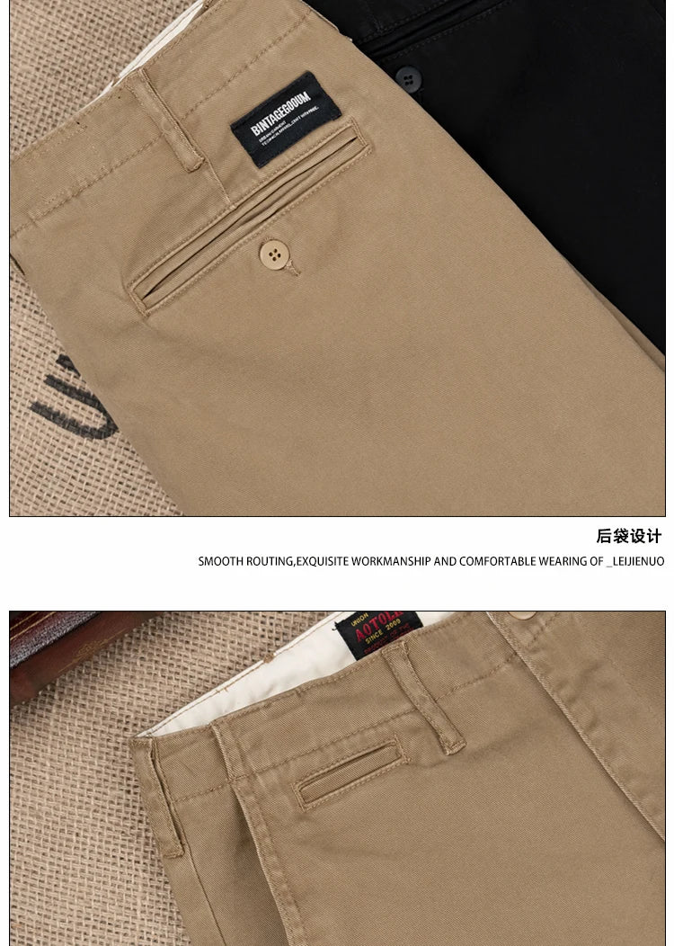 men american retro handsome loose casual business pure cotton pants japanese amikaji fashion straight cargo pant trouser unique cargo style 2409