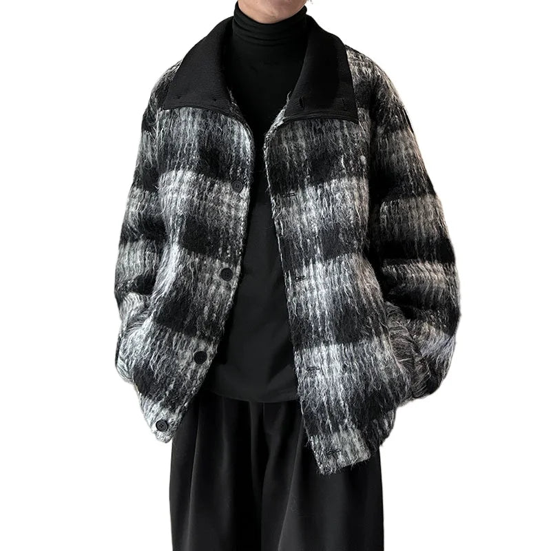 men turtleneck trendy brand fashion stripe christmas woolen bomber jacket women oversize plaid top coat outerwear urban fashion pants