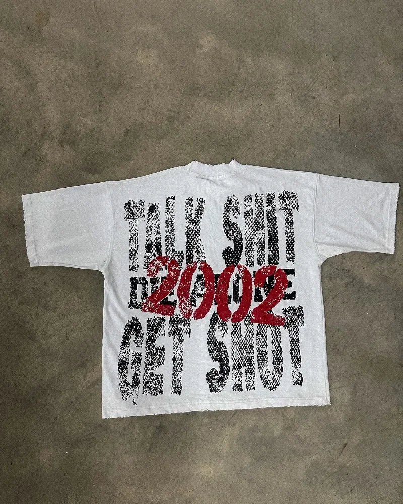 American Gothic skull pattern printed oversized T-shirt men's retro Y2K street casual versatile loose short-sleeved shirt top Street King Limited