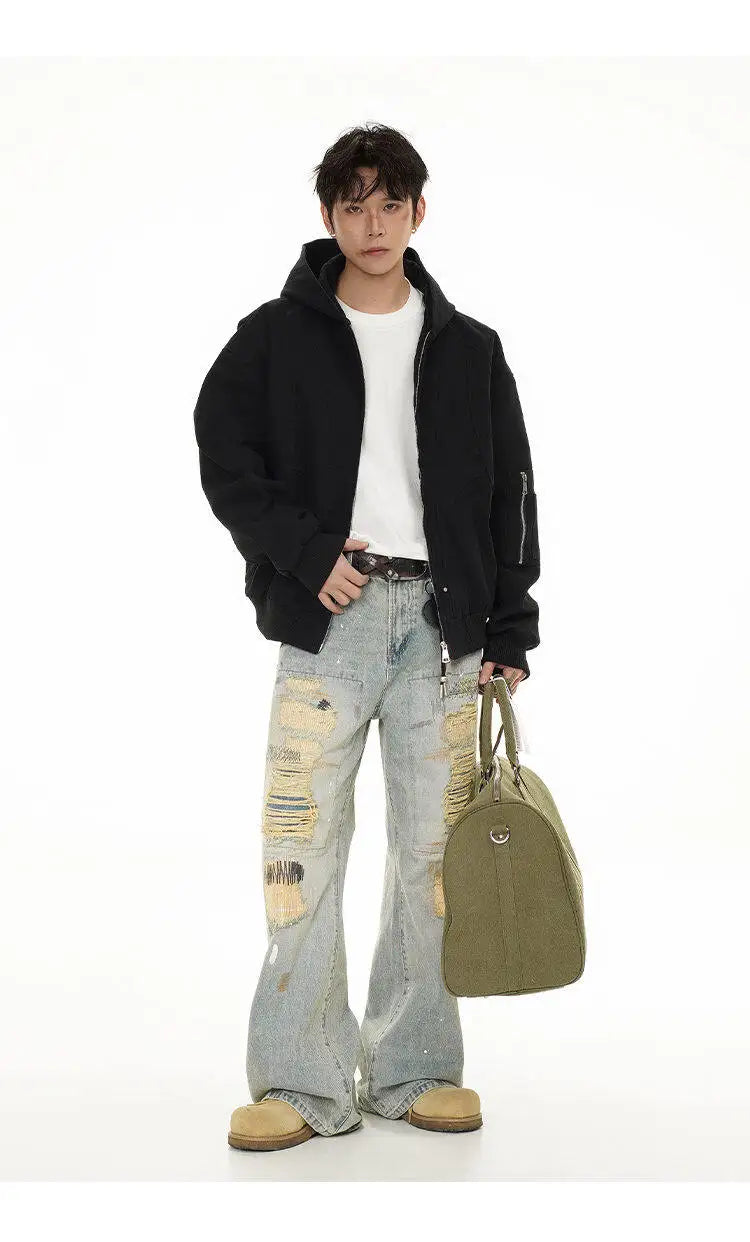 spring autumn hood bomber jacket men streetwear fashion loose casual hooded short cargo jacket cityboy coat outerwear unique cargo style 252