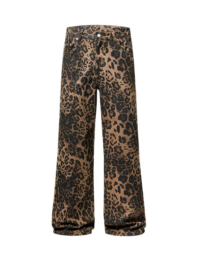 men leopard print denim loose casual plus size baggy jeans women streetwear hip hop straight y2k jeans pants trousers unique jeans style 1675