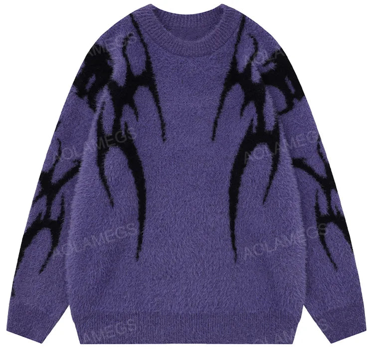 Men Sweater Harajuku High Street Winter Warm Knitted Coat Oversized Thorn Pattern Top Loose Gothic Punk Pullover Street King Limited
