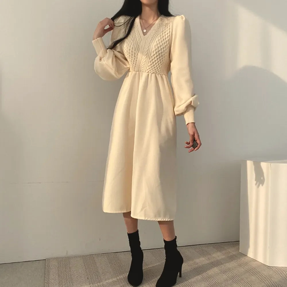 Winter Dress Long Elegant Splicing Stripes Y2k Knitted Dress Women Koean Fashion Long Sleeve Dresses Female Club Party Vestidos Street King Limited