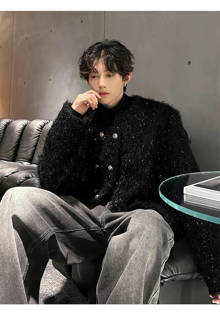men double breasted french streetwear retro fashion loose casual tassels woolen short jacket man korean coat outerwear unique shorts style 1295