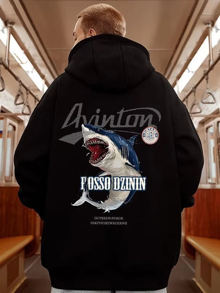 Y2k Streetwear Anime Shark Printed Hoodies For Men Autumn Oversized Baggy Pullovers Sweatshirts Hip Hop Fashion Fleece Hoodie Street King Limited