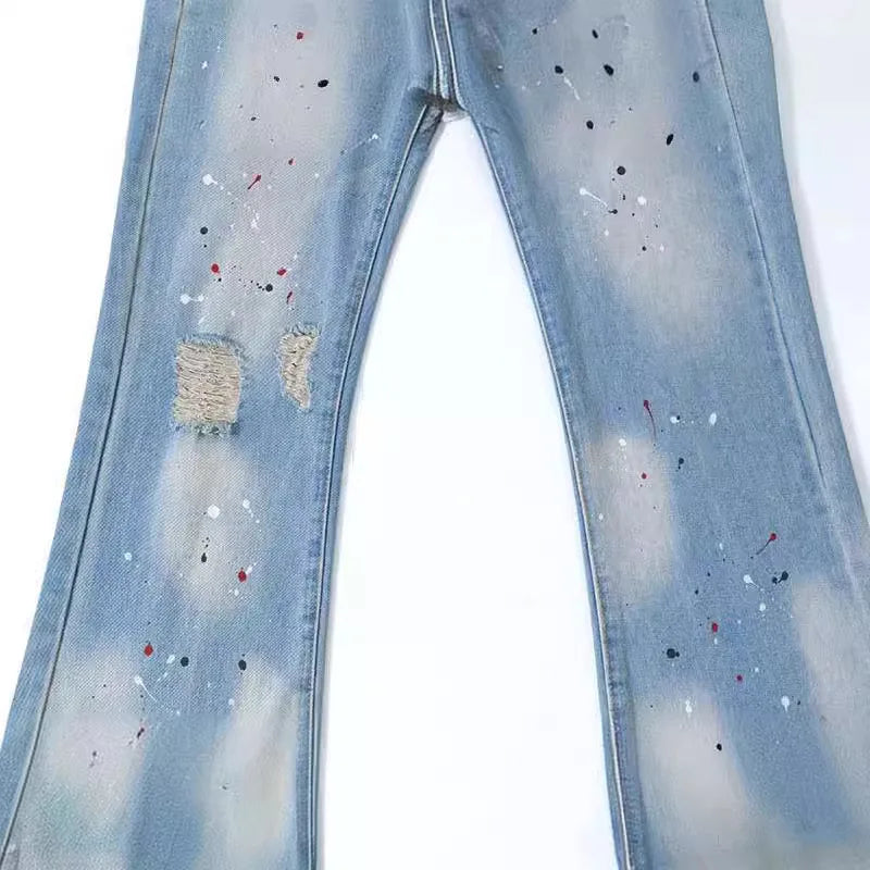 Men's Blue Flared Jeans Fashion Designer Ripped Vintage Denim Pants 2024 New Fashion Casual Jeans Trousers Street King Limited