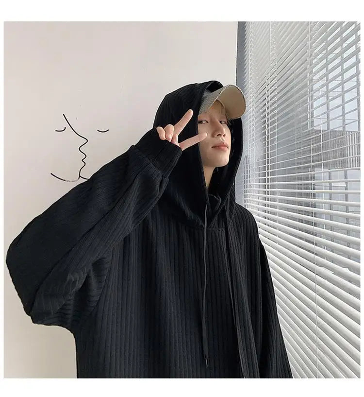 Retro knitted sweatshirt men's Japanese fashion brand ins spring and autumn hooded jacket Hong Kong style outer wear y2k top emo Street King Limited