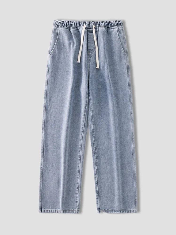 autumn korean fashion drawstring y2k jeans homme classic baggy straight wide leg pants 2025 new hip hop streetwear casual jean unique jeans style 701