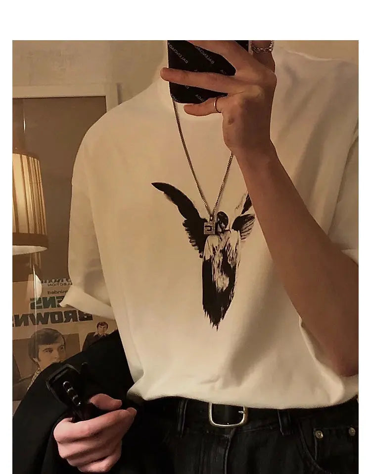 Summer Korean style personalized graphic print T shirt new Japanese style creative angel simple y2k retro oversized T shirt Street King Limited