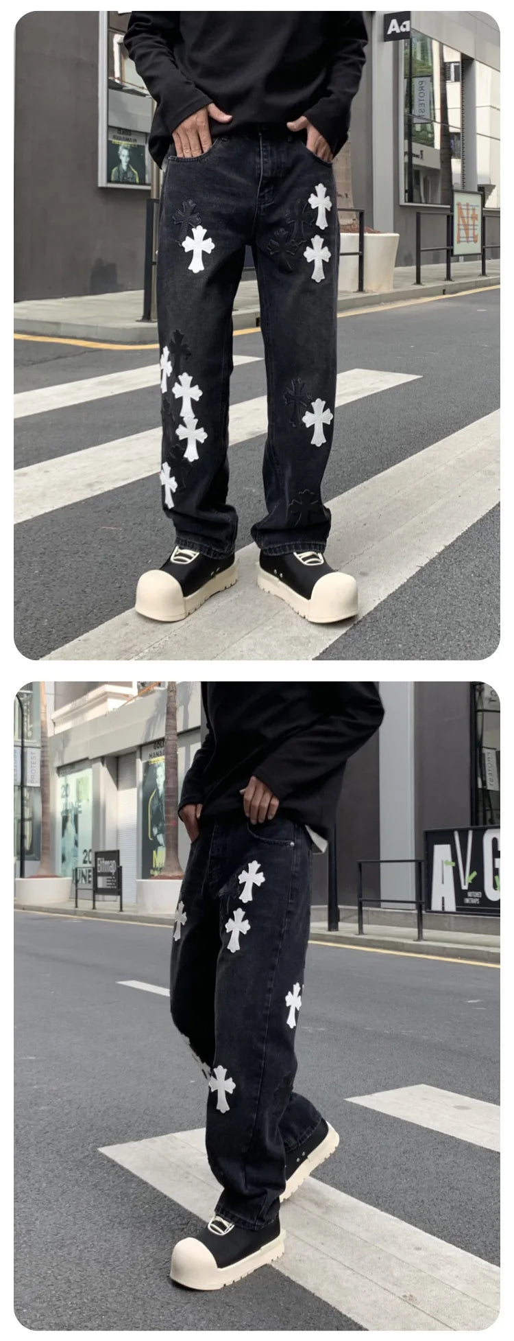 men embroidery streetwear brand fashion hip hop loose casual straight motorcycle denim jeans pant cityboy y2k jeans trousers unique jeans style 2376