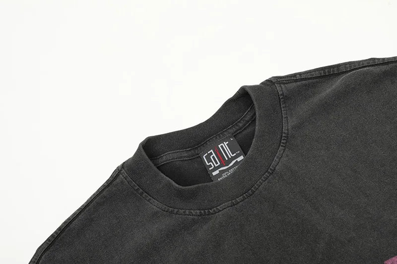 Saint T-shirts New Vintage Wash Letter Printing Chaopai High Street Men Woman Loose Casual Short Sleeve Top Tee Street King Limited
