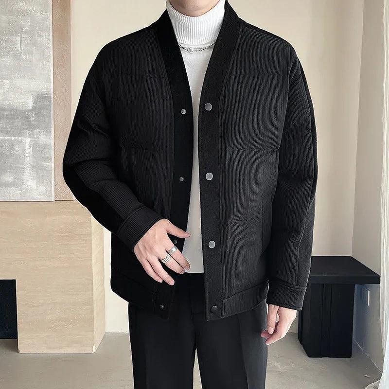 Men's Winter Collarless Woolen Splice Cotton-padded Jacket Men Business Casual Fashion Loose Warm Parkas Coat Thicken Jacket Street King Limited