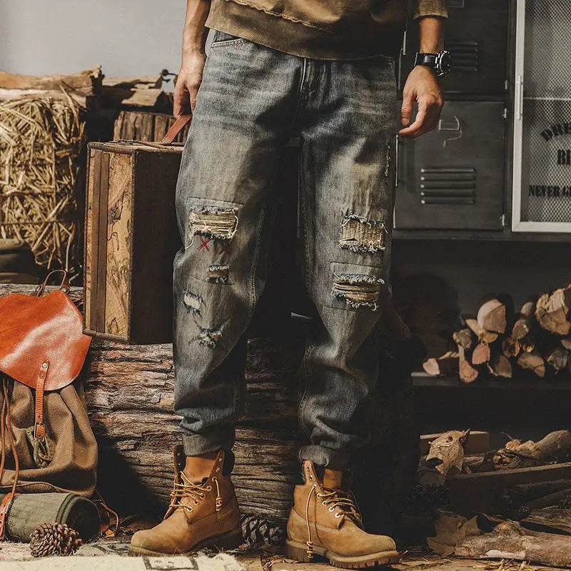american high street personalized hip hop washed straight leg jeans for men and women loose and handsome trendy casual pants y2k stacked flare jeans