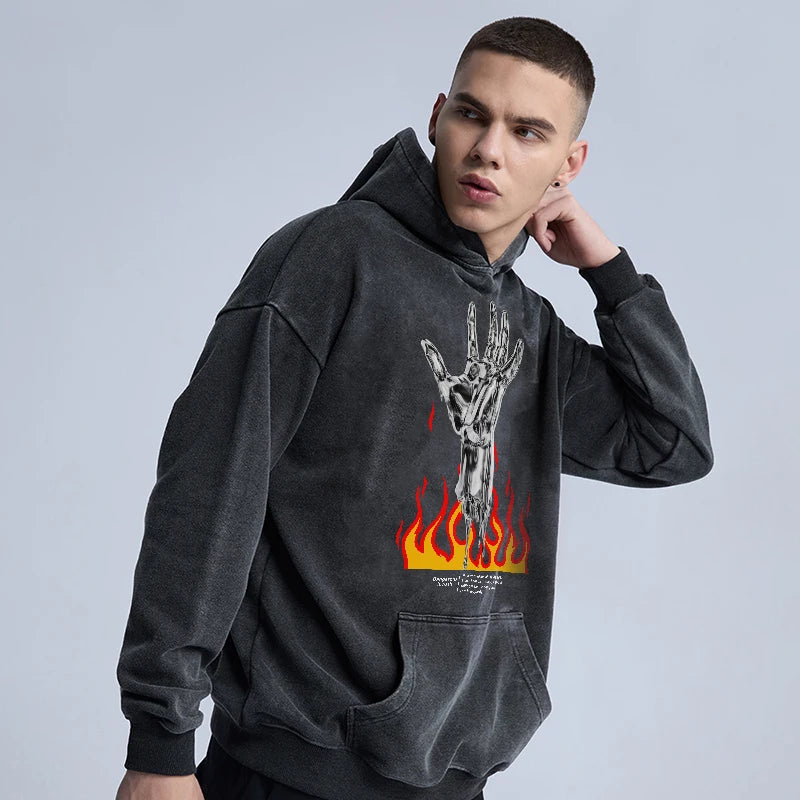 Rainbowtouches Washed Hoodies Men Fashional High Street Hand Print Vintage Hip Hop Men's Hoodie Street Unisex Superior Quality Street King Limited