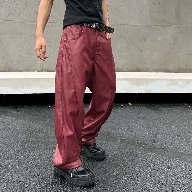 men streetwear fashion hip hop loose casual wide leg leather baggy motorcycle pant cityboy cargo pants trousers utility cargo pants