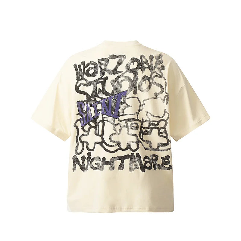 Saint T-shirts New Vintage Wash Letter Printing Chaopai High Street Men Woman Loose Casual Short Sleeve Top Tee Street King Limited
