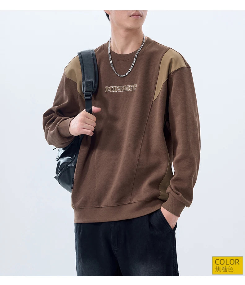 Men Handsome Splice Embroidery Fashion Loose Casual Pullover Sweatshirt Spring Autumn Plus Size Hoodies for Man Clothing Street King Limited