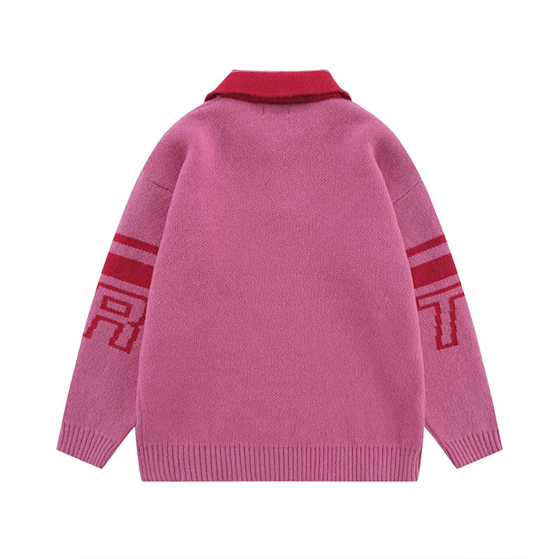 Men Knitted Sweater Jumper Casual Polo Neck Letter Casual Long Sleeve Streetwear Hip Hop Autumn Winter Pullover Knitwear Sweater Street King Limited