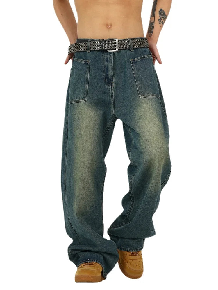 retro washed denim baggy jeans pants unisex hip hop fashion streetwear harajuku loose wide leg straight y2k pants joggers men streetwear sweatpants