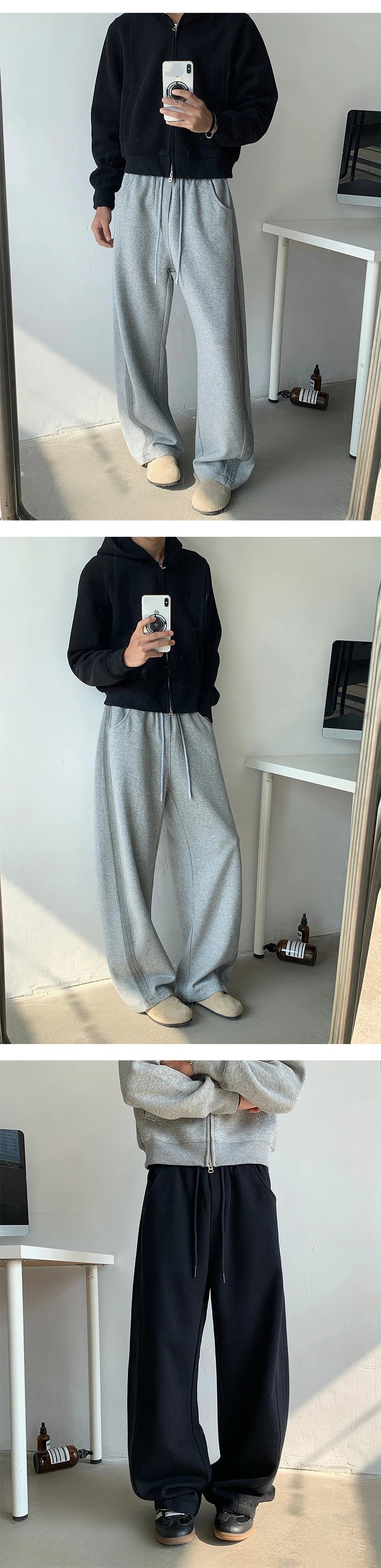winter new mens tie dye fleece casual pants side striped wide leg straight sweatpants neutral high quality long baggy trousers unique joggers style 867