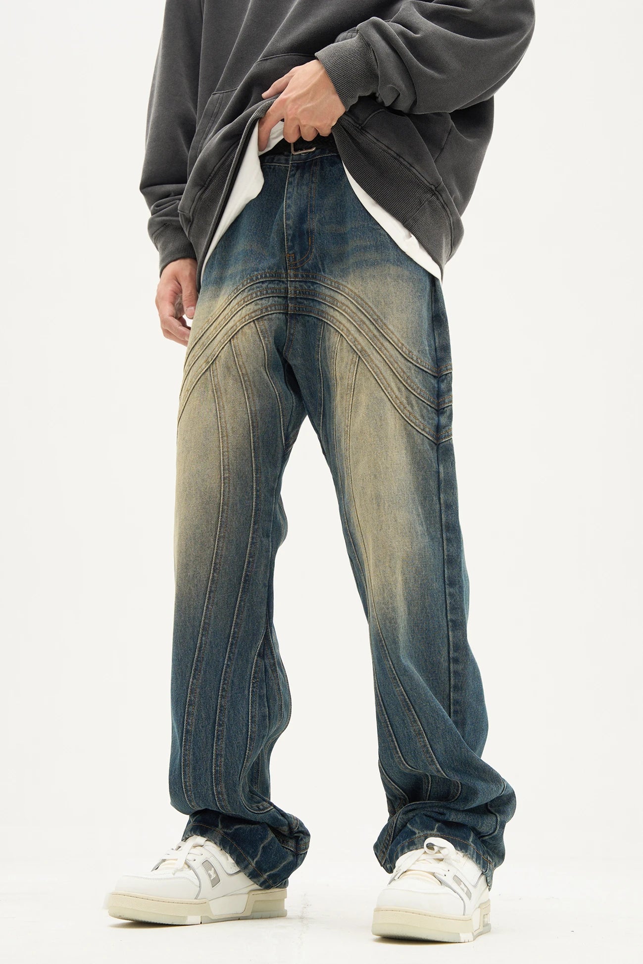 mens retro washed denim jeans loose straight pants 2023 new fashion streetwear trousers hip hop casual zipper jean pants joggers unique joggers style 1480