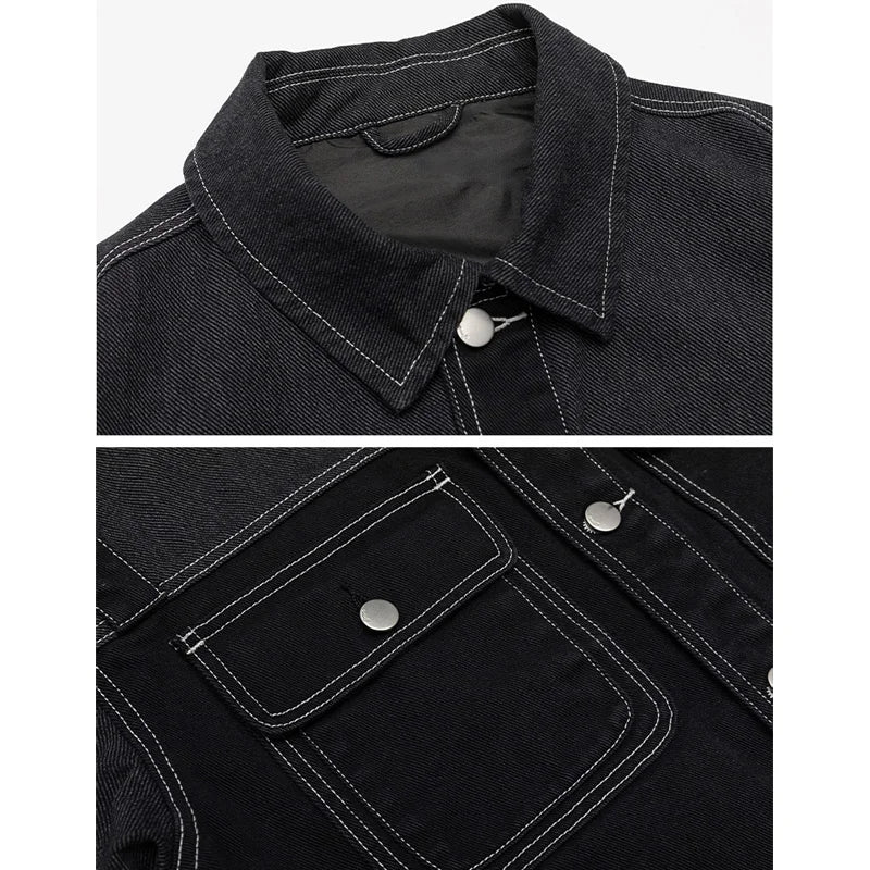 black denim splice coat mens streetwear fashion vintage loose casua plus size denim jacket man spring autumn coat outerwear ripped baggy denim