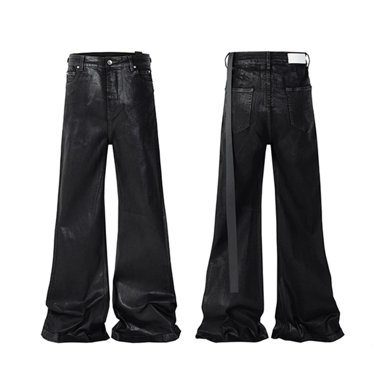 Streetwear Black Wax Leather Strecth Jeans for Men Ropa Hombre Baggy Y2k Flare Pants Oversized Straight Denim Trousers Street King Limited