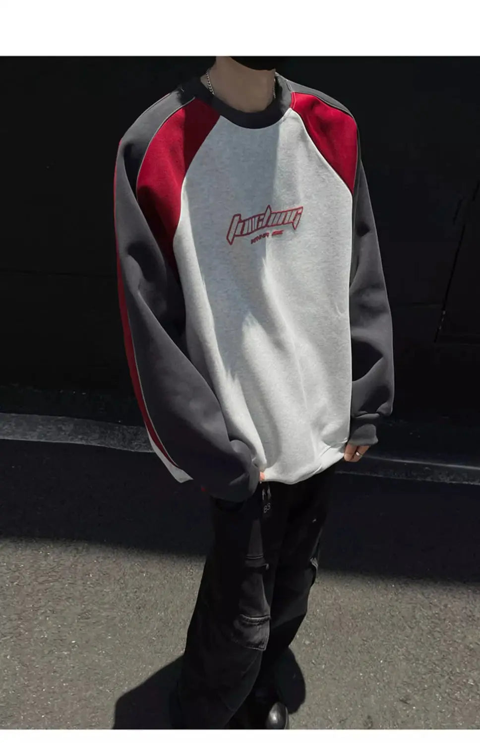 Trendy Personality Korean Motorcycle Style Round Neck Sweatshirt Men 2024 Spring Autumn Niche Contrasting Color Pullover Hot Top Street King Limited