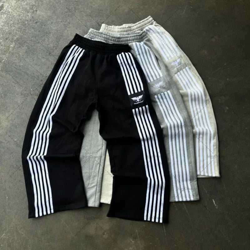 Trendy Brand American Retro Classic Striped Loose Sweatpants Hip-hop Streetwear Y2K Harajuku High-waisted Wide-leg Casual Pants Street King Limited