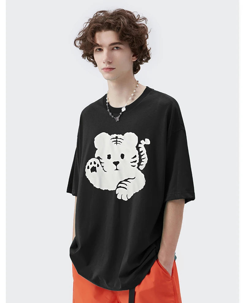 Rainbowtouches 2022 Mens T Shirts Men Tiger Print T Shirt Vintage Unisex High Street Couples Oversized Cute Pattern Men T Shirts Street King Limited