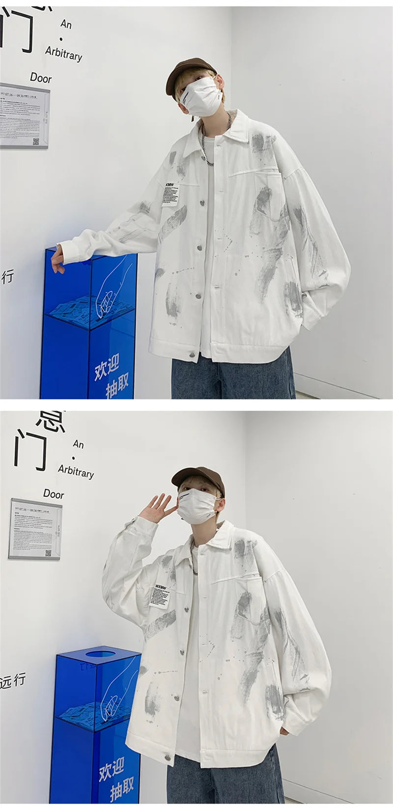 new graffiti tie dye denim jackets for men autumn high street appliques button coats harajuku fashion vintage jeans jacket unique jeans style 111