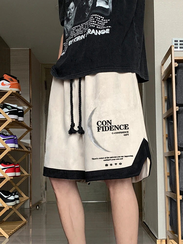 summer letter print suede shorts mens basketball training baggy short sweatpants new streetwear patckwork gym y2k bermudas unique joggers style 3294