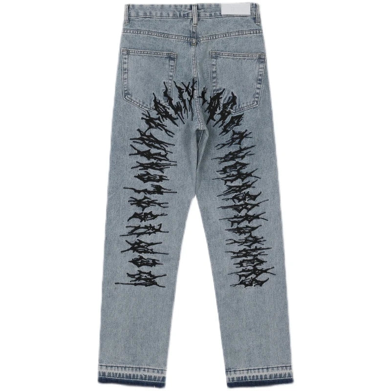 fashion back letters embroidery denim jeans mens casual zipper straight harajuku jean trouser hip hop streetwear pants joggers casual joggers