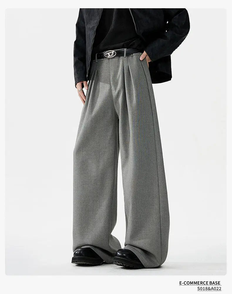 men loose casual korean streetwear fashion vintage straight wide leg suit pants trousers cityboy baggy pants unique default style 1604