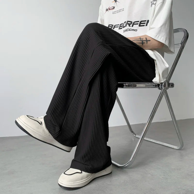 summer pleated pants men fashion oversized ice silk pants men japanese streetwear hip hop loose straight pants mens trousers unique default style 1262
