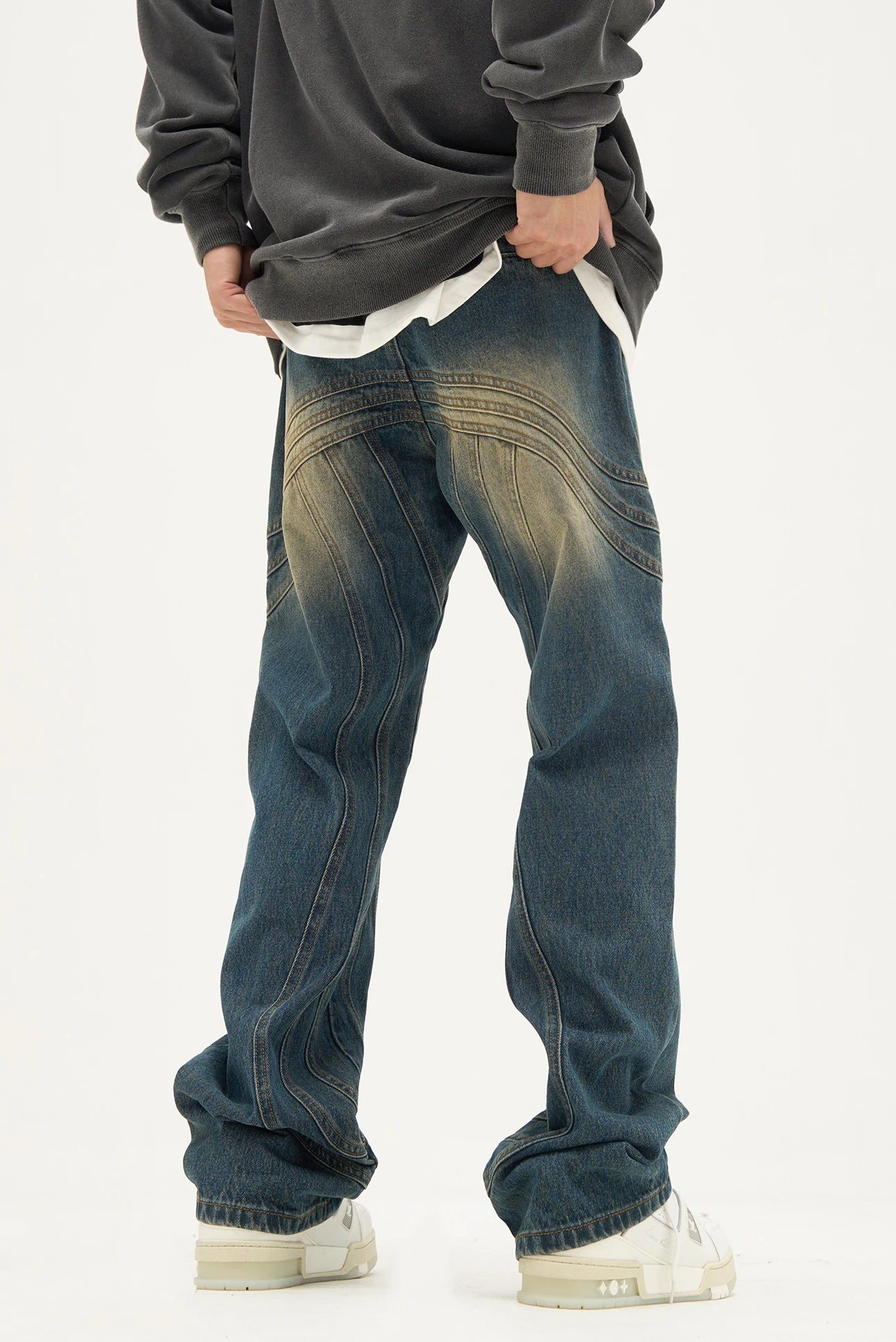 mens retro washed denim jeans loose straight pants 2023 new fashion streetwear trousers hip hop casual zipper jean pants joggers unique joggers style 1484