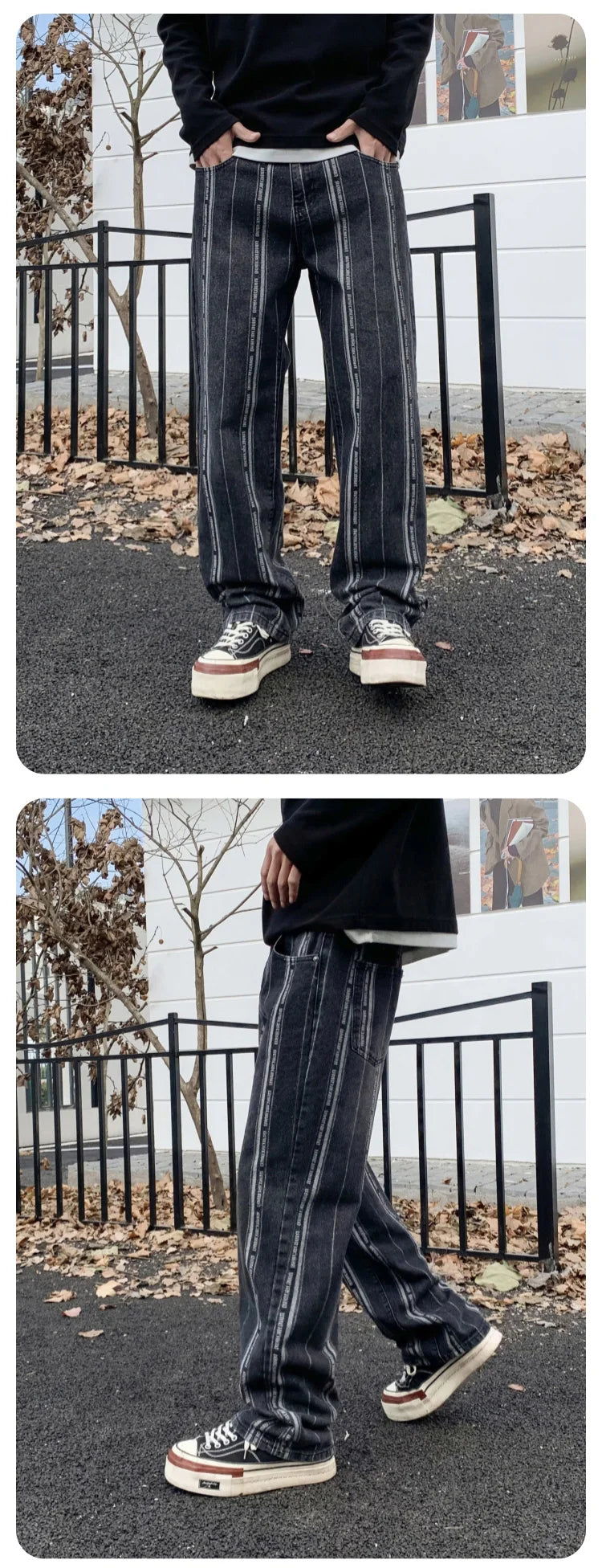 men streetwear brand fashion hip hop loose casual straight stripe motorcycle denim jeans pant cityboy y2k jeans trousers unique jeans style 2391