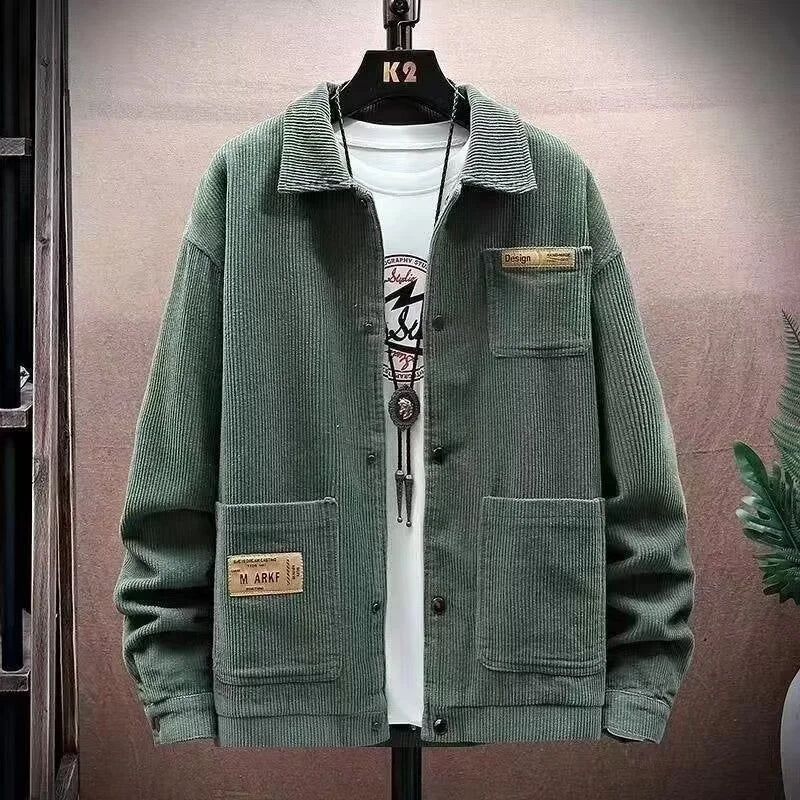 Streetwear Spring Appliques Long Sleeve Corduroy Shirts For Men Button Patchwork 2025 Spring Appliques Long Sleeve Corduroy Shirts For Men Button Patchwork Turn Down Collar Cargo Shirt Korean Fashion Jackets Fashion Sweater Jacket With Graphic Design For Men