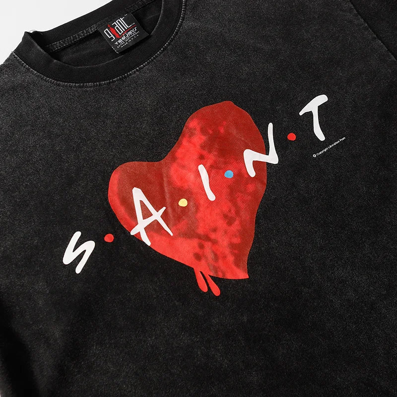 Saint T-shirt Summer Men Woman High Quality Street Hip Hop Chaopai Lovers Loose Casual O-Neck Wash Top Tees Street King Limited