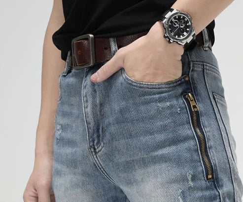 knee zipper patchwork pleated skinny denim jeans men casual slim biker trousers jeans fashion streetwear hip hop pants joggers unique joggers style 125