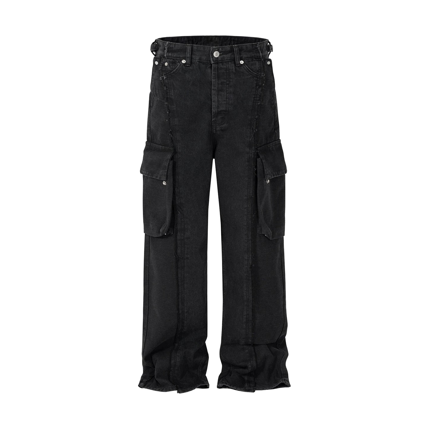 y2k streetwear tassel multi pocket jeans for men straight solid baggy cargo pants pantalones hombre casual denim trousers utility cargo pants