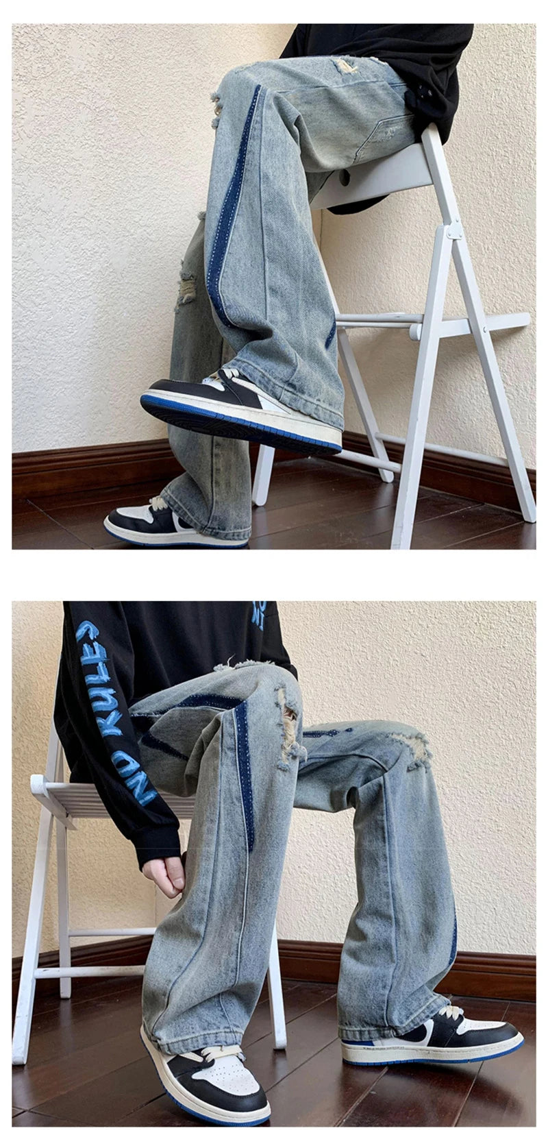 summer high street ripped jeans mens hip hop vintage design punk denim trousers hombre harajuku fashion casual y2k baggy jean unique jeans style 3174
