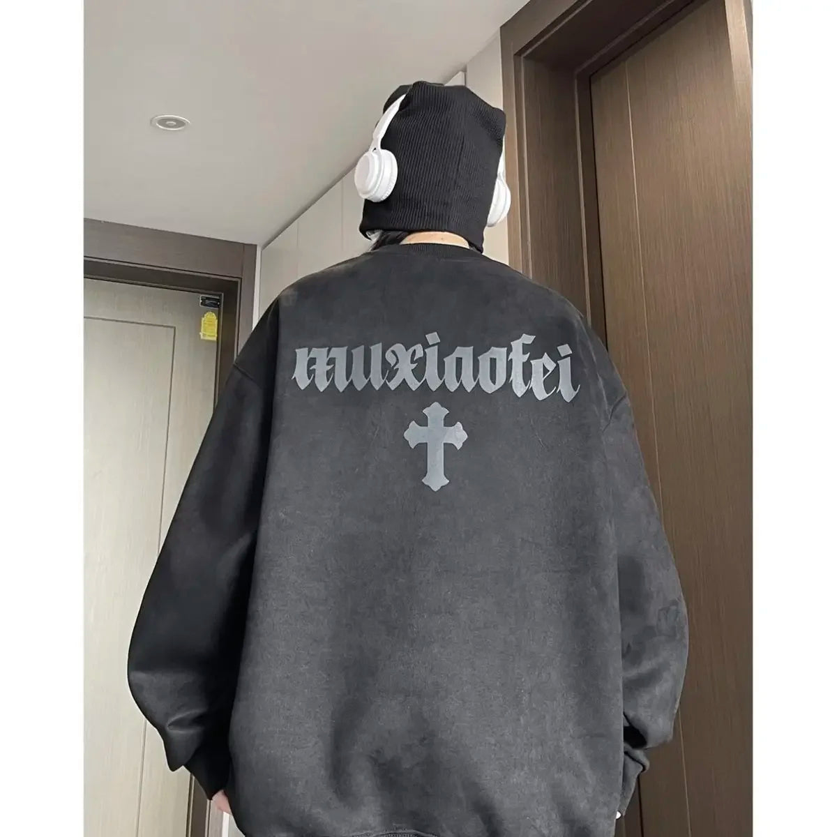 New suede sweatshirt for men in autumn new American high street handsome long sleeved couple tops printed round neck jacket y2k Street King Limited