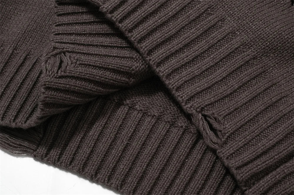 Undermycar 2023 New High Street Fashion Brand Worn Out Hole Large Loose Round Neck Sweater Brown Street King Limited