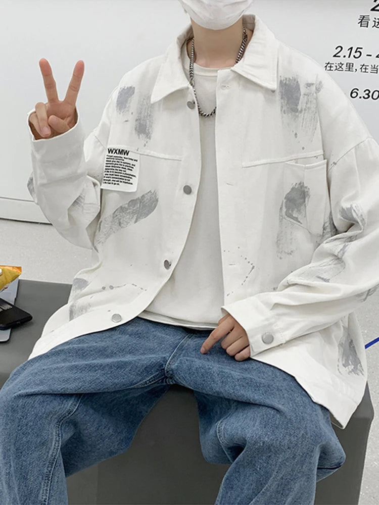 new graffiti tie dye denim jackets for men autumn high street appliques button coats harajuku fashion vintage jeans jacket unique jeans style 115