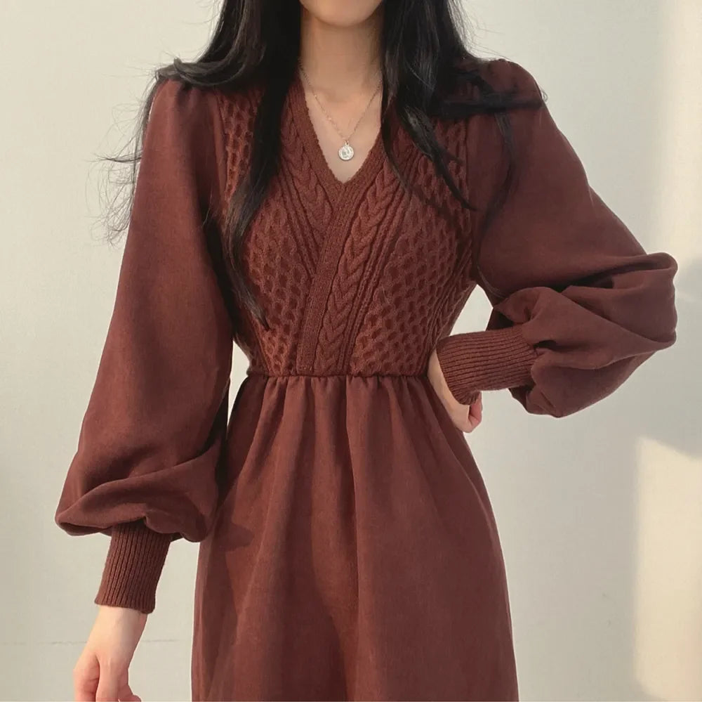 Winter Dress Long Elegant Splicing Stripes Y2k Knitted Dress Women Koean Fashion Long Sleeve Dresses Female Club Party Vestidos Street King Limited