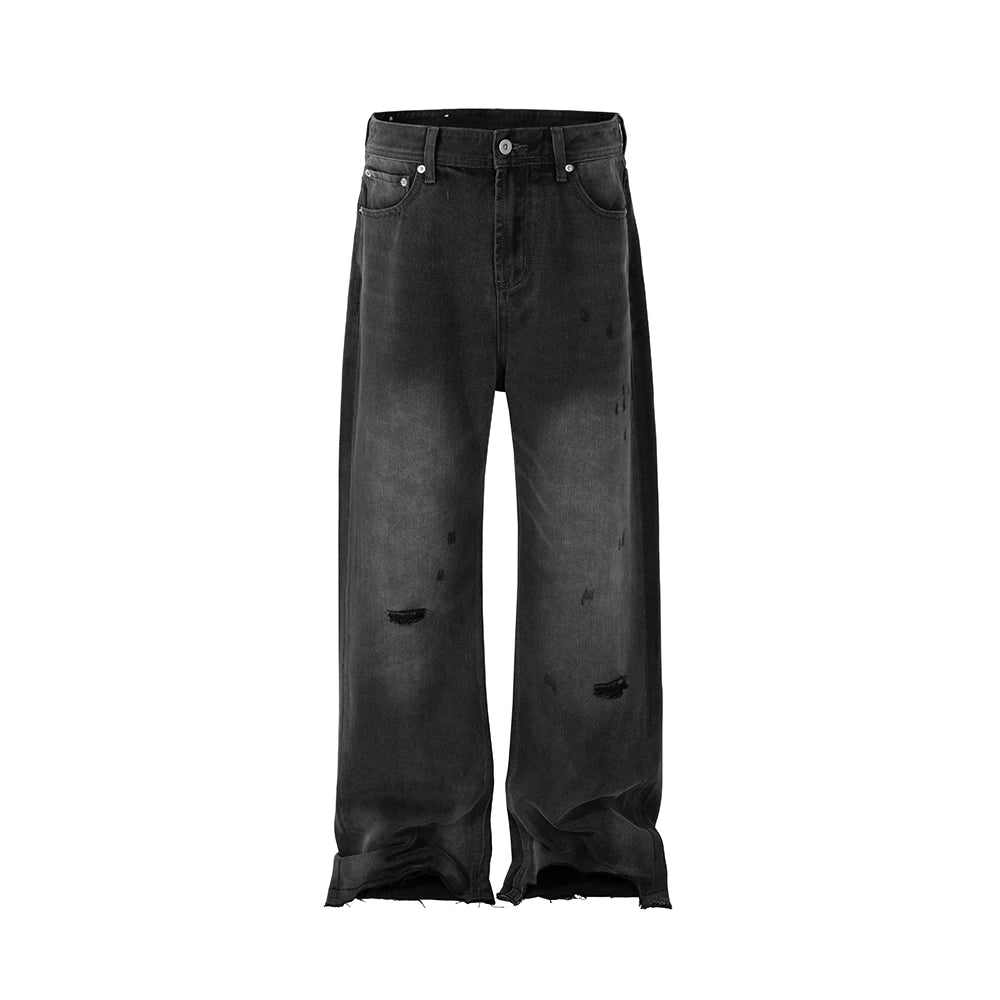 vintage washed hole damaged jeans pants for men streetwear y2k ripped black denim trousers pantalones hombre baggy cargos utility cargo pants